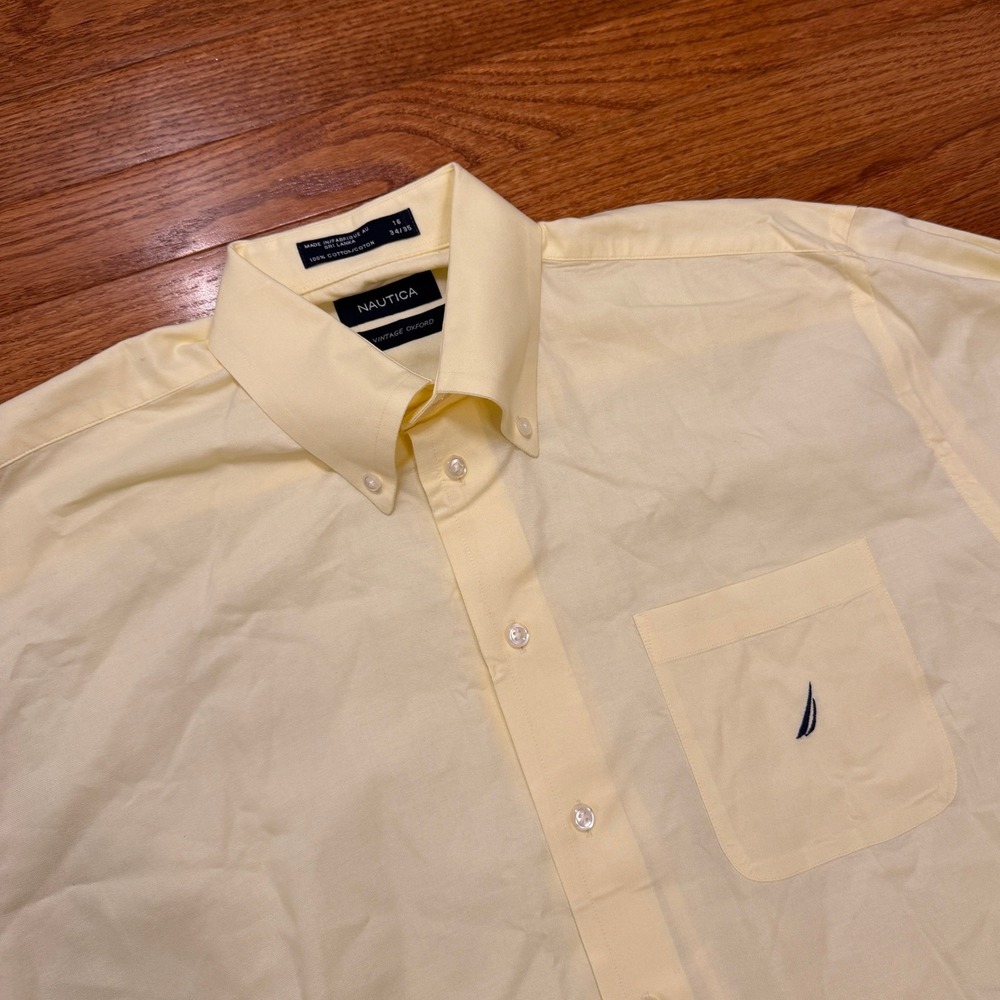 Nautica Vintage Oxford Button-Down Shirt Mens 16-34/35 Yellow Pocket OCBD